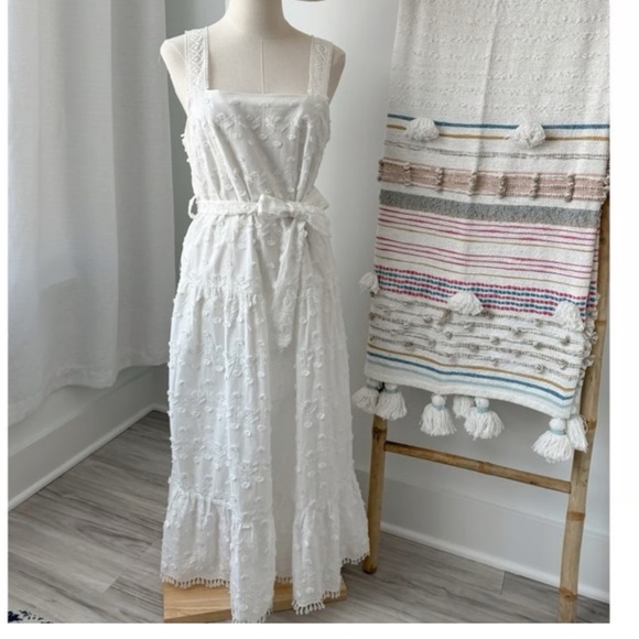 Zara Dresses & Skirts - ZARA White Lace Midi Dress Belted Lacey Bridal Honeymoon Cottagecore Medium